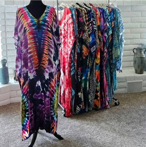 Kaftan Dress Tie Dye Peace Maxi Cover Up ✌️NEW - Picture 5 of 8